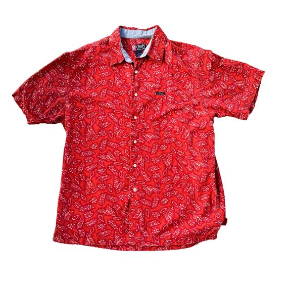 Vtg Chaps Ralph Lauren Size Large Mens Button Up Allover Shirt Short Sleeve Red - Picture 1 of 6